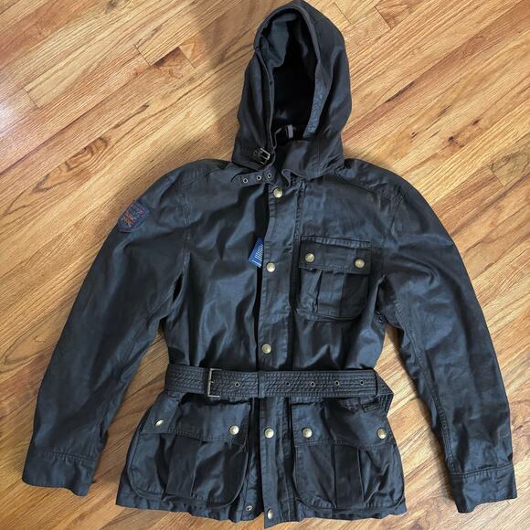 Polo Ralph Lauren Mens Biker Hunting Parka Lined Belted Sz Medium Dk Brown - Picture 2 of 16